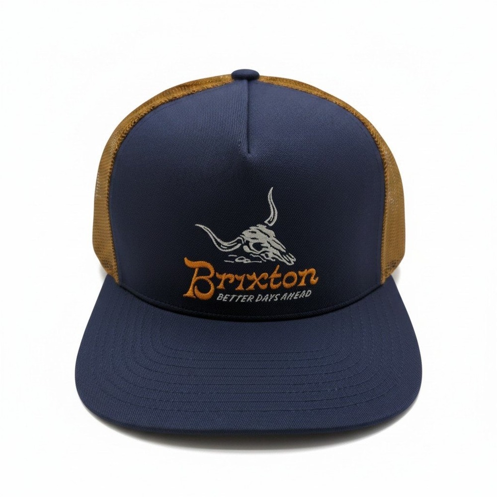 Brixton Barren NetPlus Trucker Hat Navy Brown‎ Sugar Steer Skull Snapback Cap